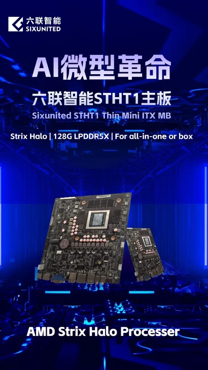 Carte mère Mini ITX STHT1 de Sixunited avec le processeur AMD Strix Halo, 128G LPDDR5X.