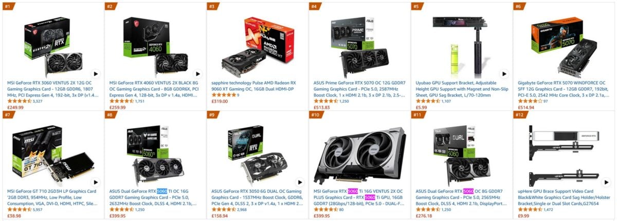 Meilleures ventes GPU au Royaume-Uni sur Amazon.