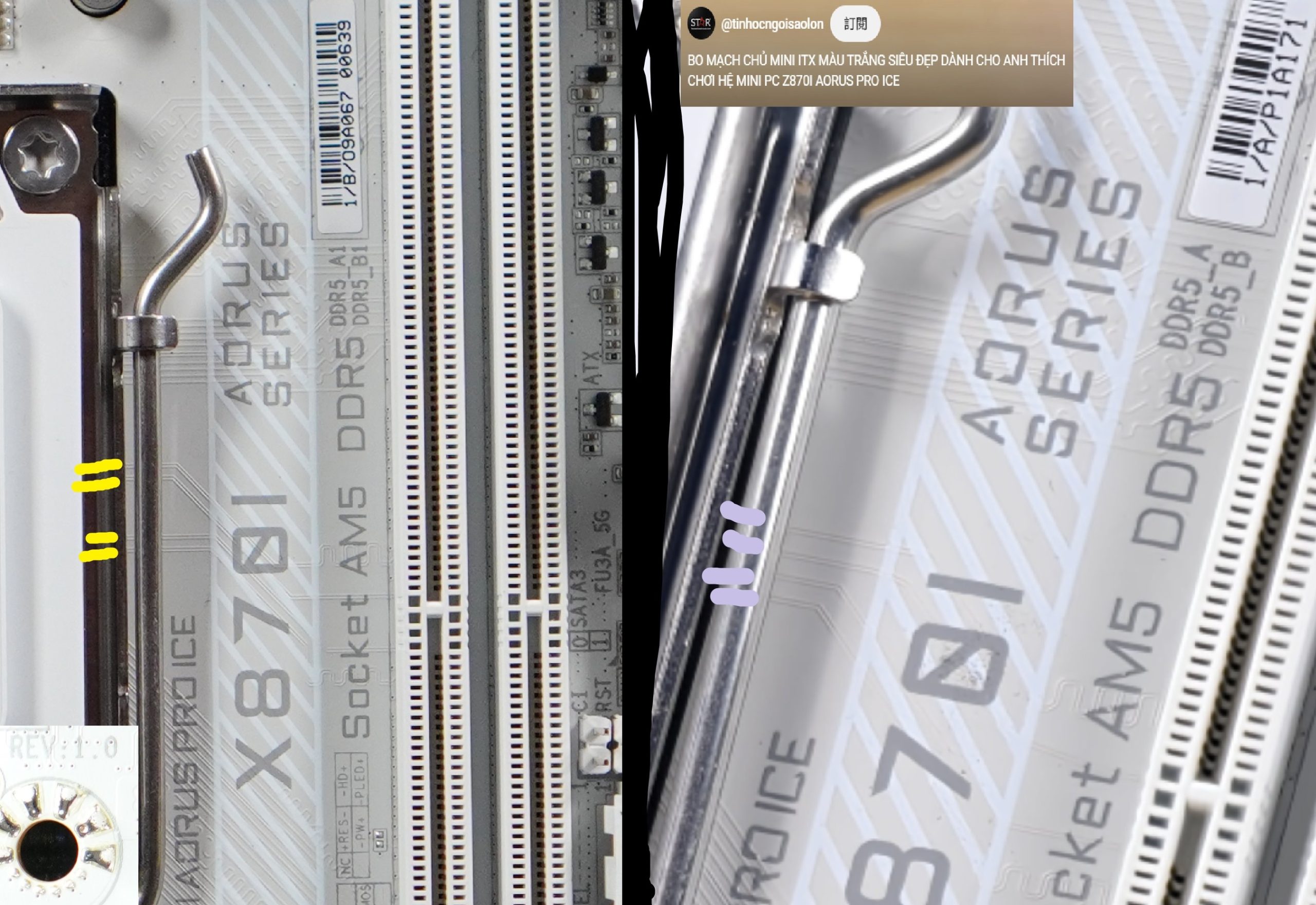 Comparaison entre la version 1.0 et la version 1.1 de la carte mère AORUS X870I.