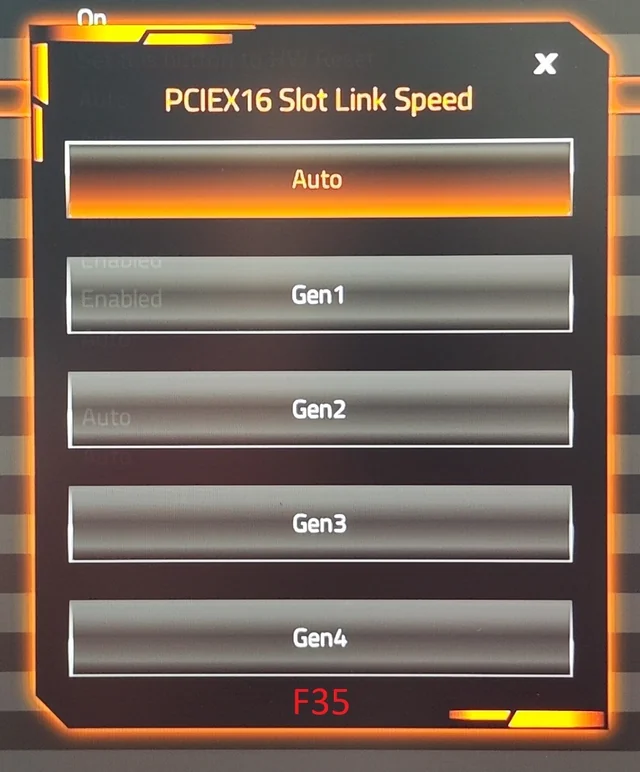 Options de vitesse de liaison PCIE X16 : Auto, Gen1, Gen2, Gen3, Gen4.