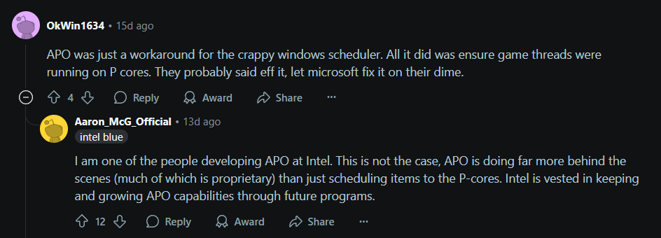 Discussion sur l'optimisation des performances d'Intel à travers des échanges sur les forums technologiques.