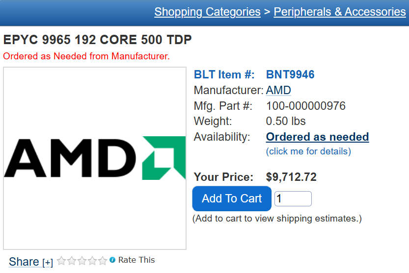 AMD EPYC 9965 listing