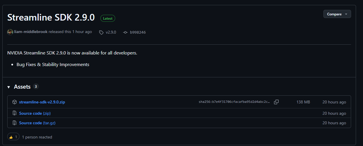 Notes de version du SDK NVIDIA Streamline 2.9.0 et liens de téléchargement pour les développeurs sur GitHub.
