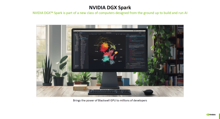 Ordinateur NVIDIA DGX Spark avec affichage, optimisant les performances AI et GPU pour les développeurs.
