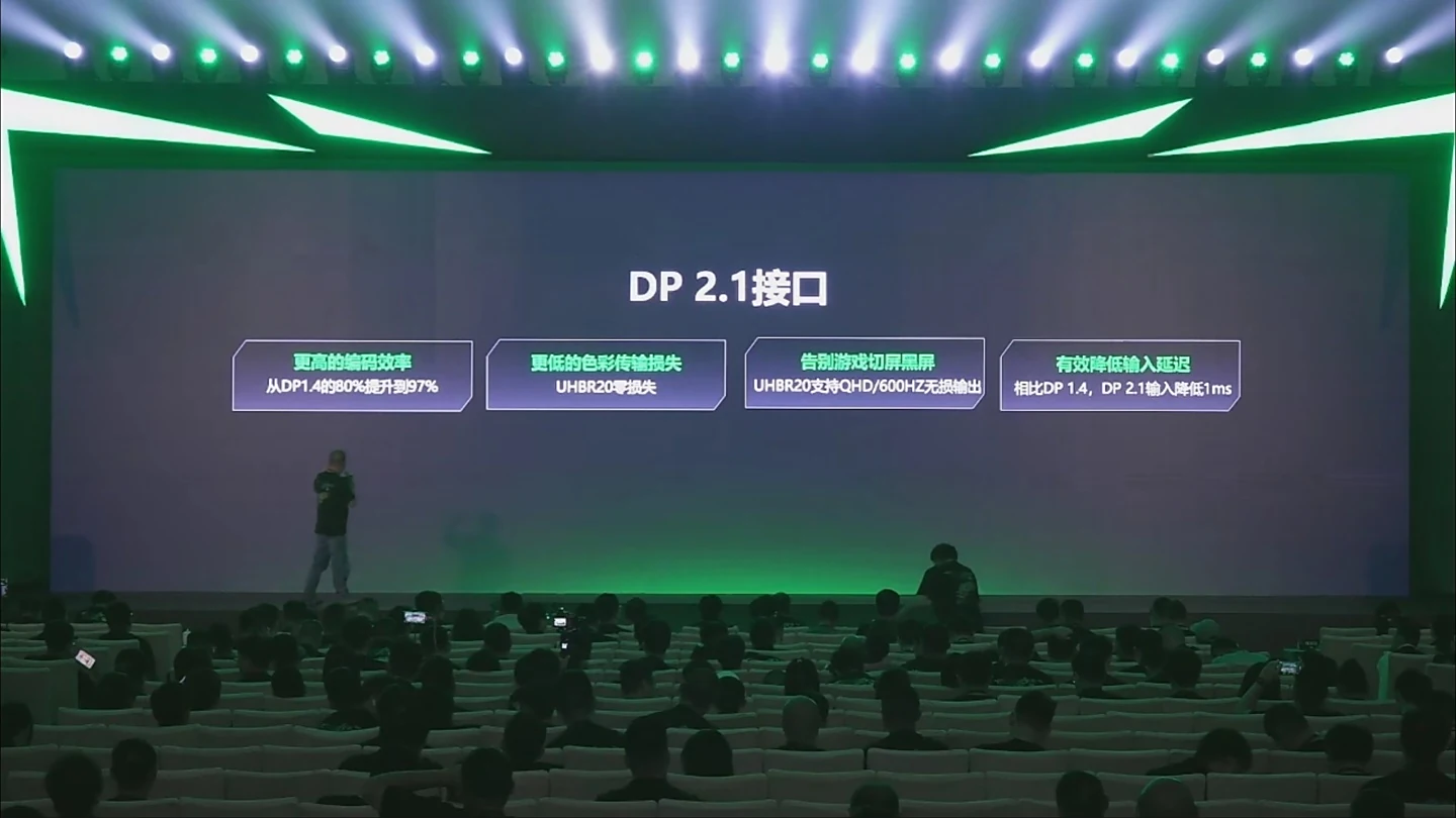 Démo de la connexion DP 2.1 sur le grand écran.