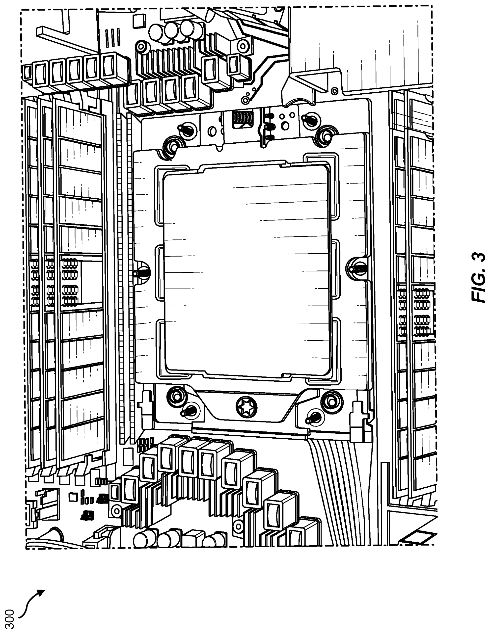 Illustration d'un socket de carte mère, avec connecteurs et circuits.