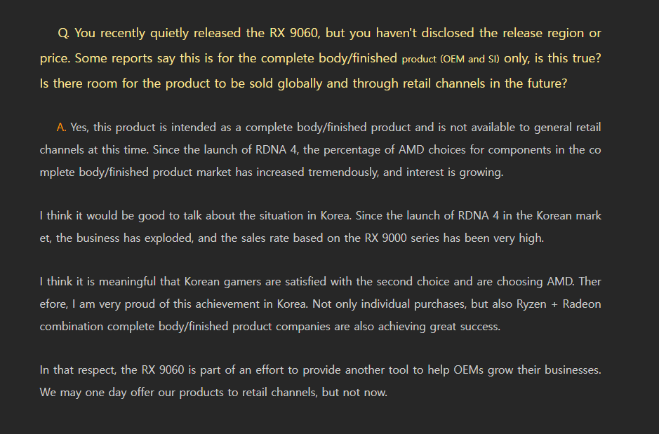 Lancement de la RX 9060 mettant en avant le succès du marché coréen avec les combinaisons RDNA 4 et Ryzen + Radeon.