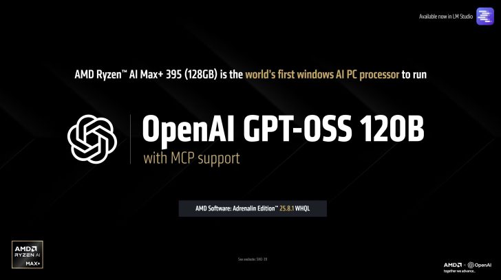 AMD Ryzen AI Max+ avec prise en charge de OpenAI GPT-OSS 120B pour le traitement AI sur PC Windows.