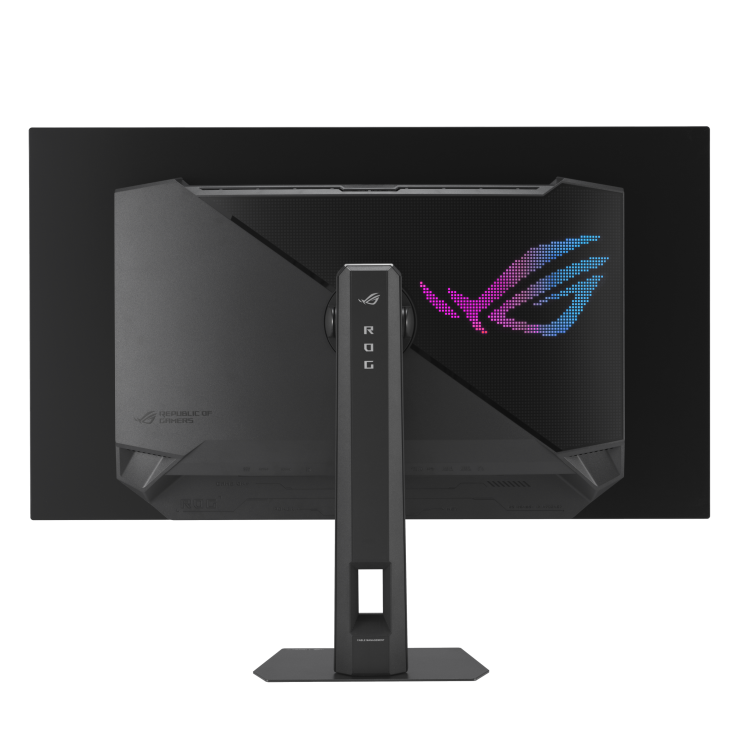 Vue arrière d'un moniteur de jeu avec logo RGB et design élégant, idéal pour les gamers.