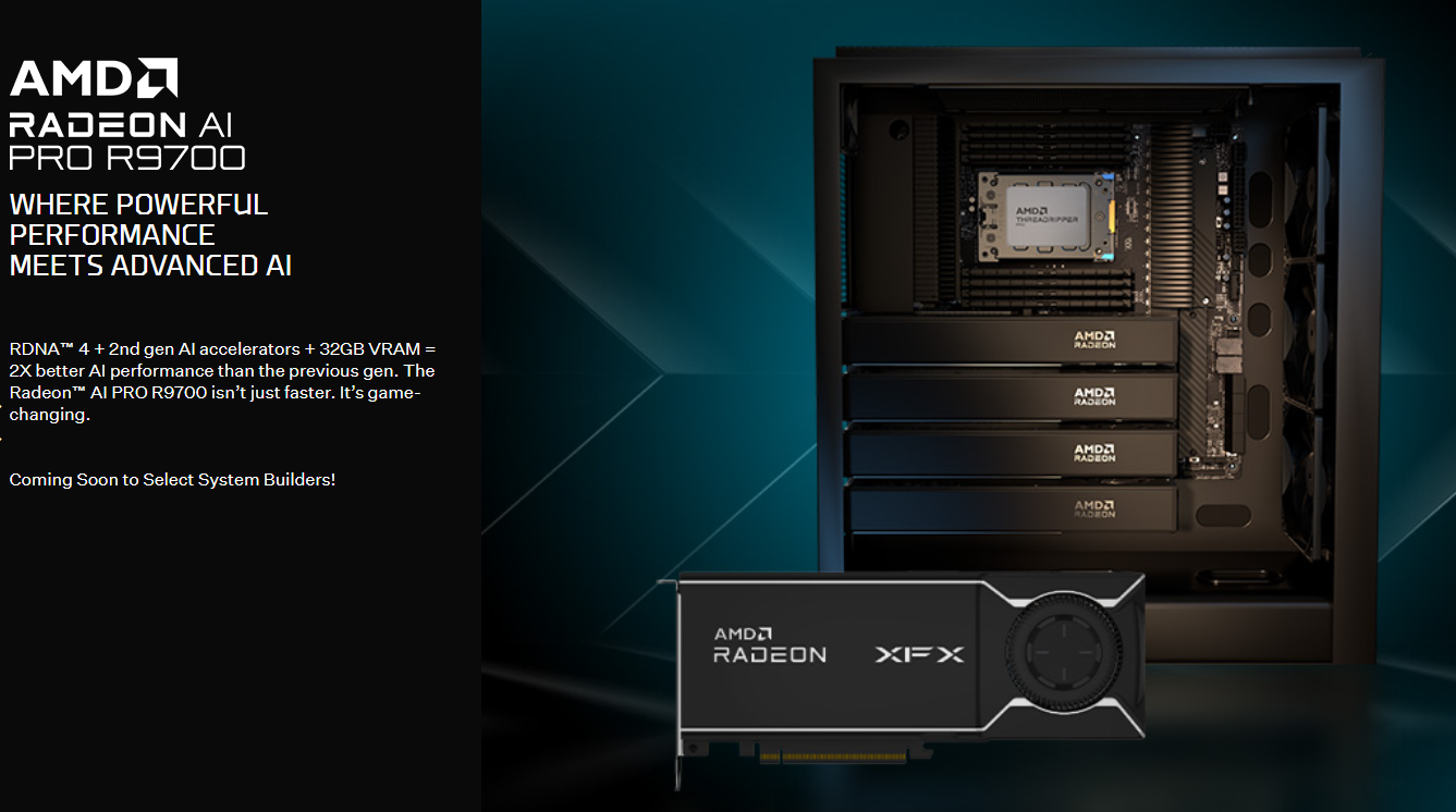 Carte graphique AMD Radeon AI PRO R9700 dans un système de jeu.