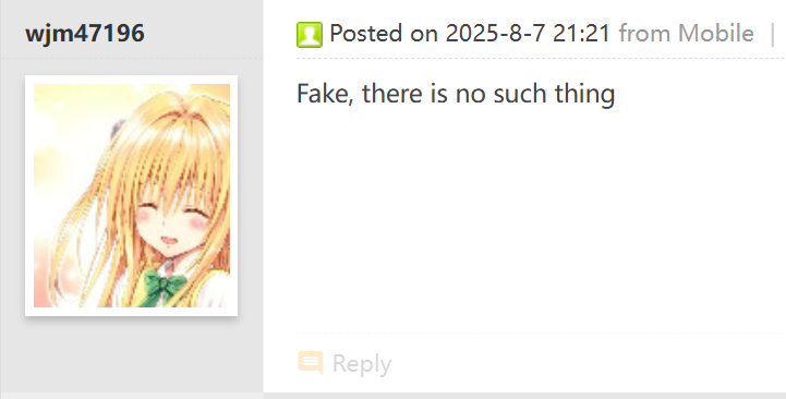 Anime avatar with blond hair and green tie, comment says Fake, there is no such thing.