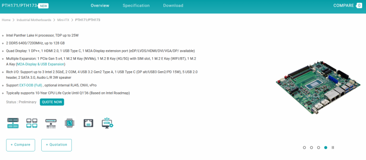 Carte Mère Mini-ITX Industrielle Intel Panther Lake-P