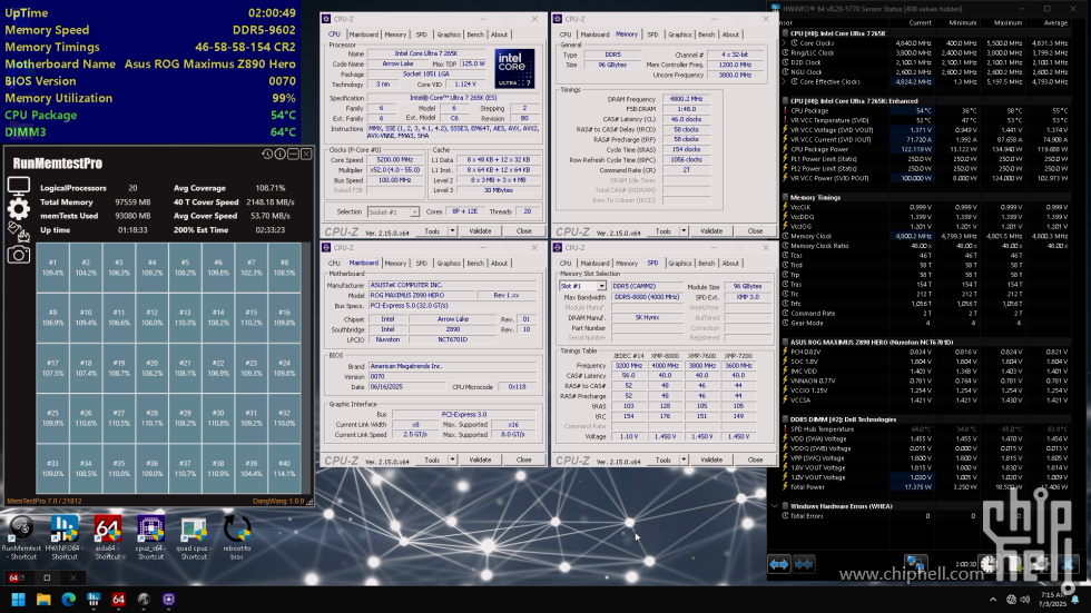 Aperçu des performances de l'ordinateur avec détails sur le CPU et la RAM.