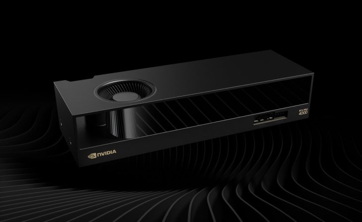 Carte graphique NVIDIA RTX Pro 4000 sur fond noir.