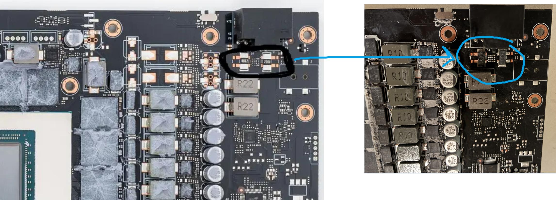 Vue rapprochée des composants de circuit imprimé, mettant en lumière des pièces électroniques spécifiques.