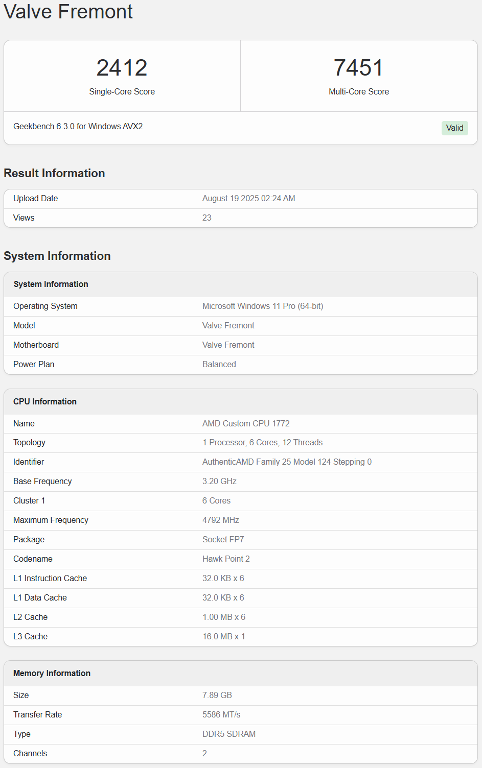 Benchmark scores de Valve Fremont
