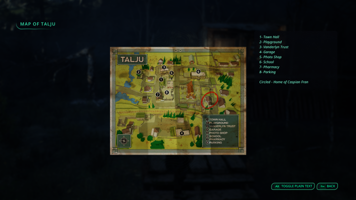 Carte de Talju affichant différents lieux.