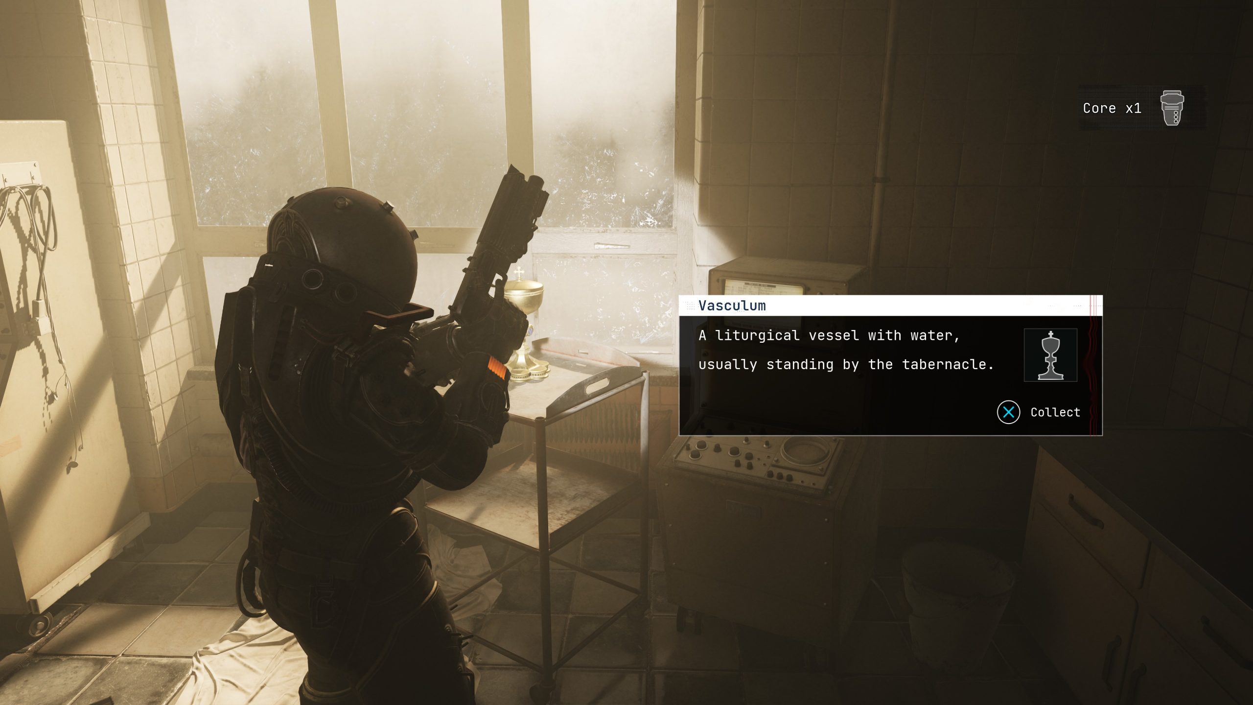 Écran de description de Vasculum avec un vaisseau liturgique