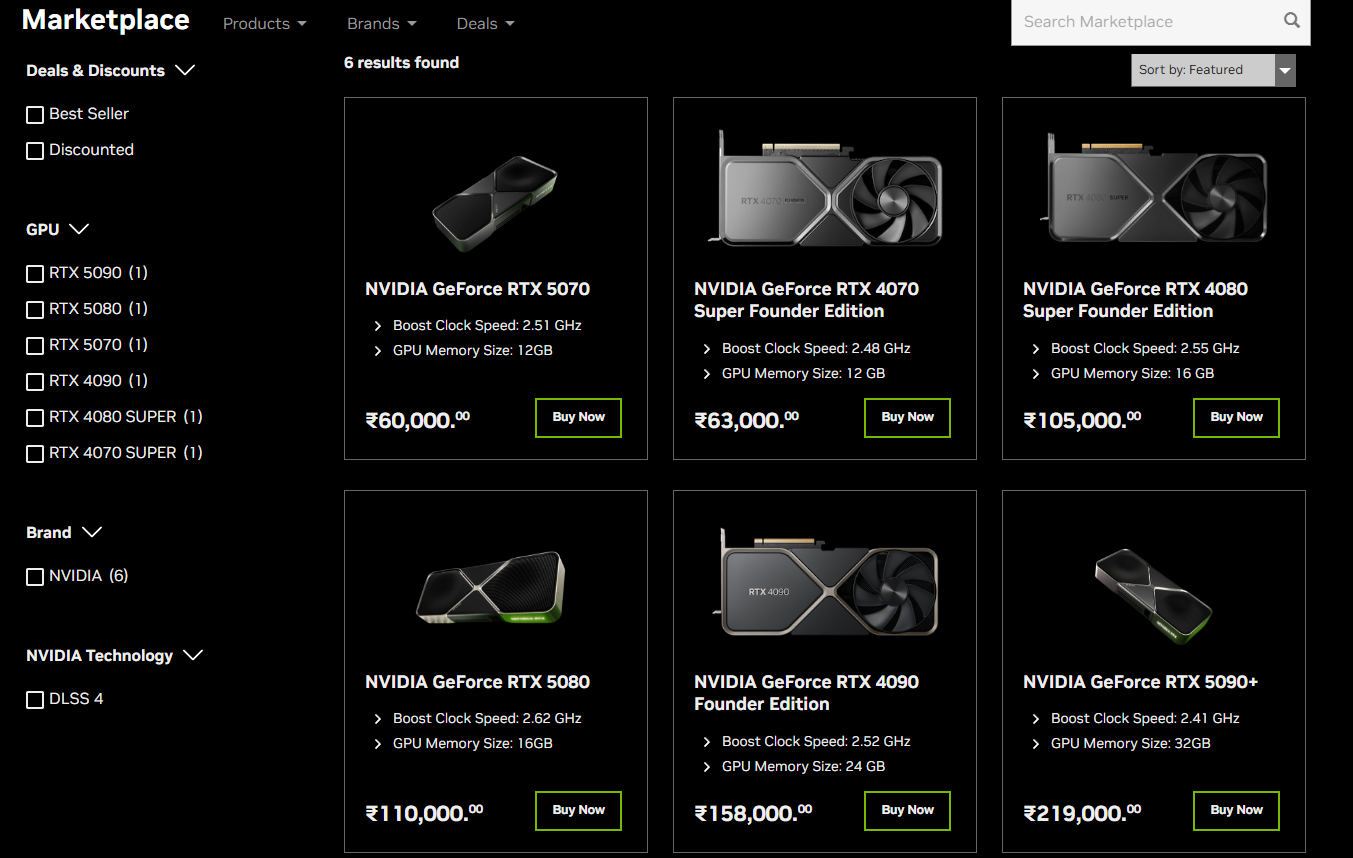 Listing des cartes graphiques NVIDIA GeForce avec options d'achat.