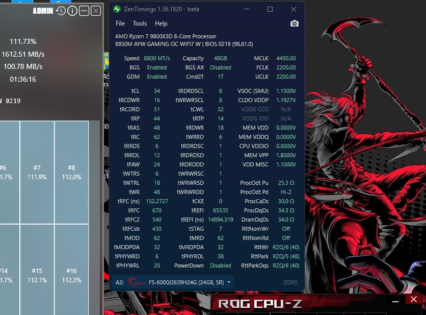 Capture d'écran du logiciel ZenTimings.