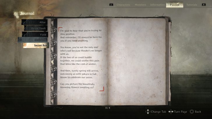 Écran de journal avec Boîte Secrète mise en surbrillance.