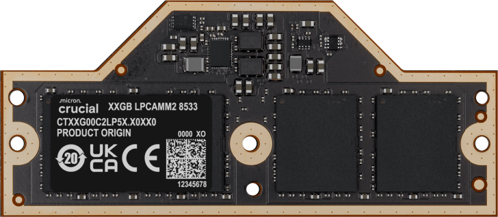 Module mémoire Micron Crucial LPCAMM2 8533 sur circuit