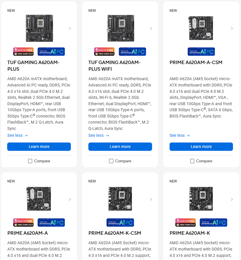 Cartes mères TUF GAMING et PRIME A620