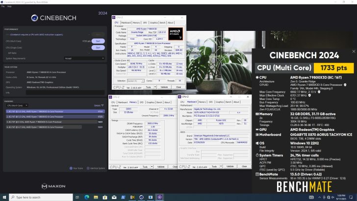 Cinebench 2024 montrant des détails du processeur AMD Ryzen 7 9800X3D.