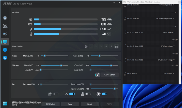 Échantillons de GPU RTX 50 avec contrôle de tension étendu.