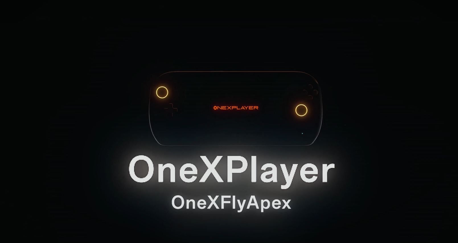Console de jeu OneXPlayer avec des boutons lumineux et le texte OneXFlyApex à l'écran.