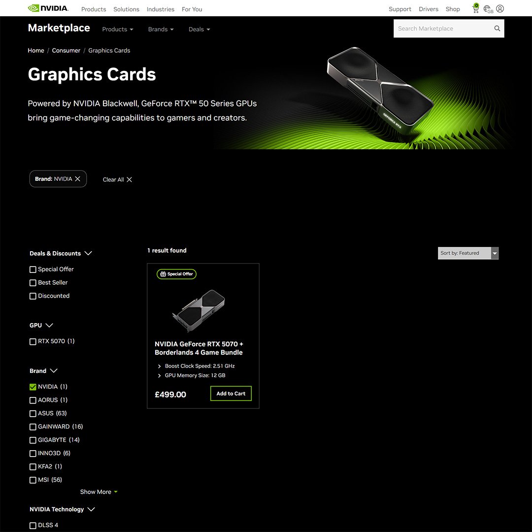 Un aperçu de la boutique Nvidia, montrant les cartes Founders Edition disponibles (vers le 15 septembre 2025).