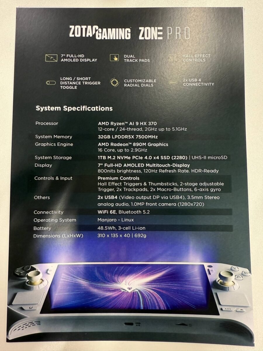 Zotac Zone Pro specs.