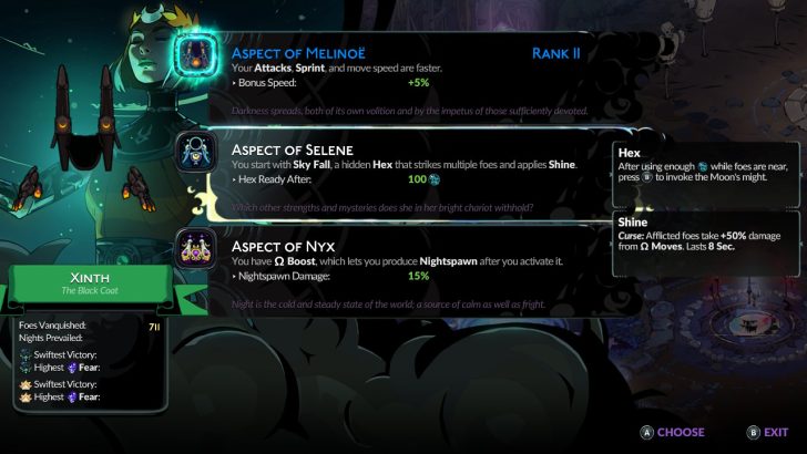 Écran de jeu montrant Le Manteau Noir.