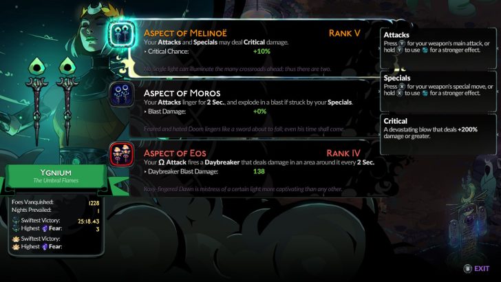 Écran de jeu avec les Flammes Ombreuses.