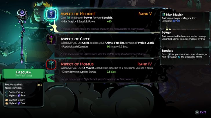 Écran de jeu montrant le Bâton de la Sorcière.