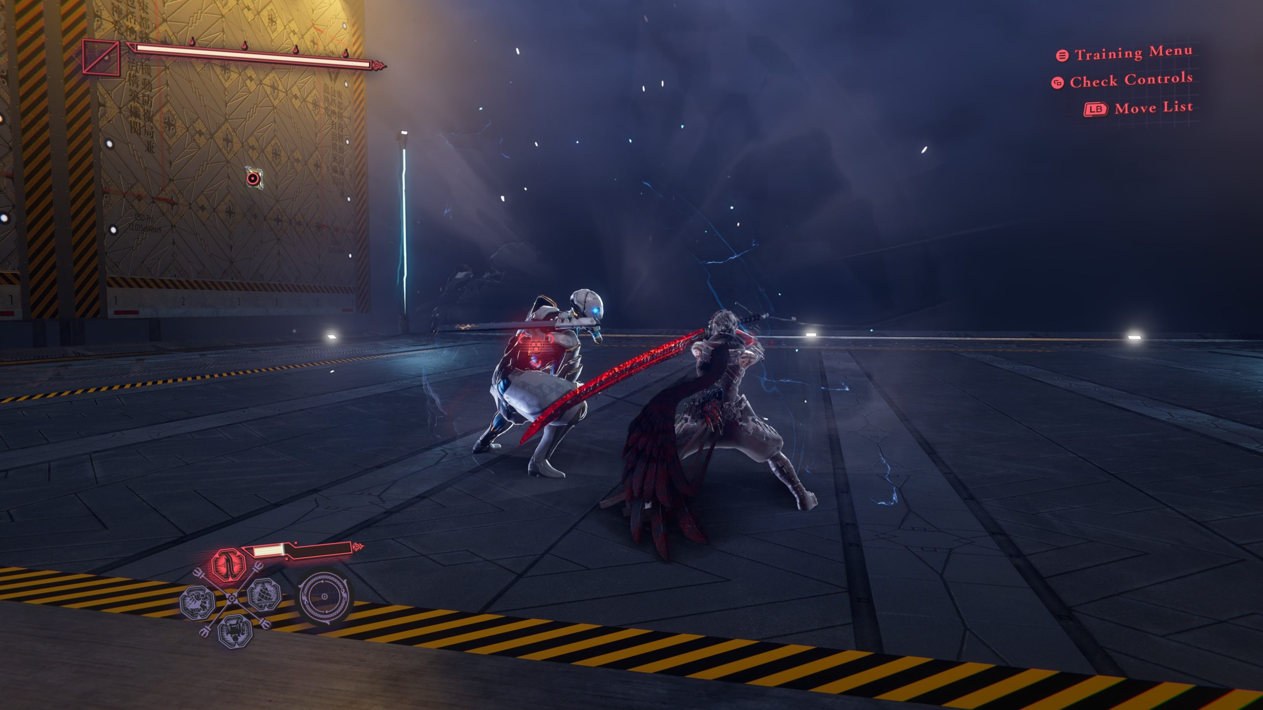 Scène de combat avec texte de menu à l’écran.