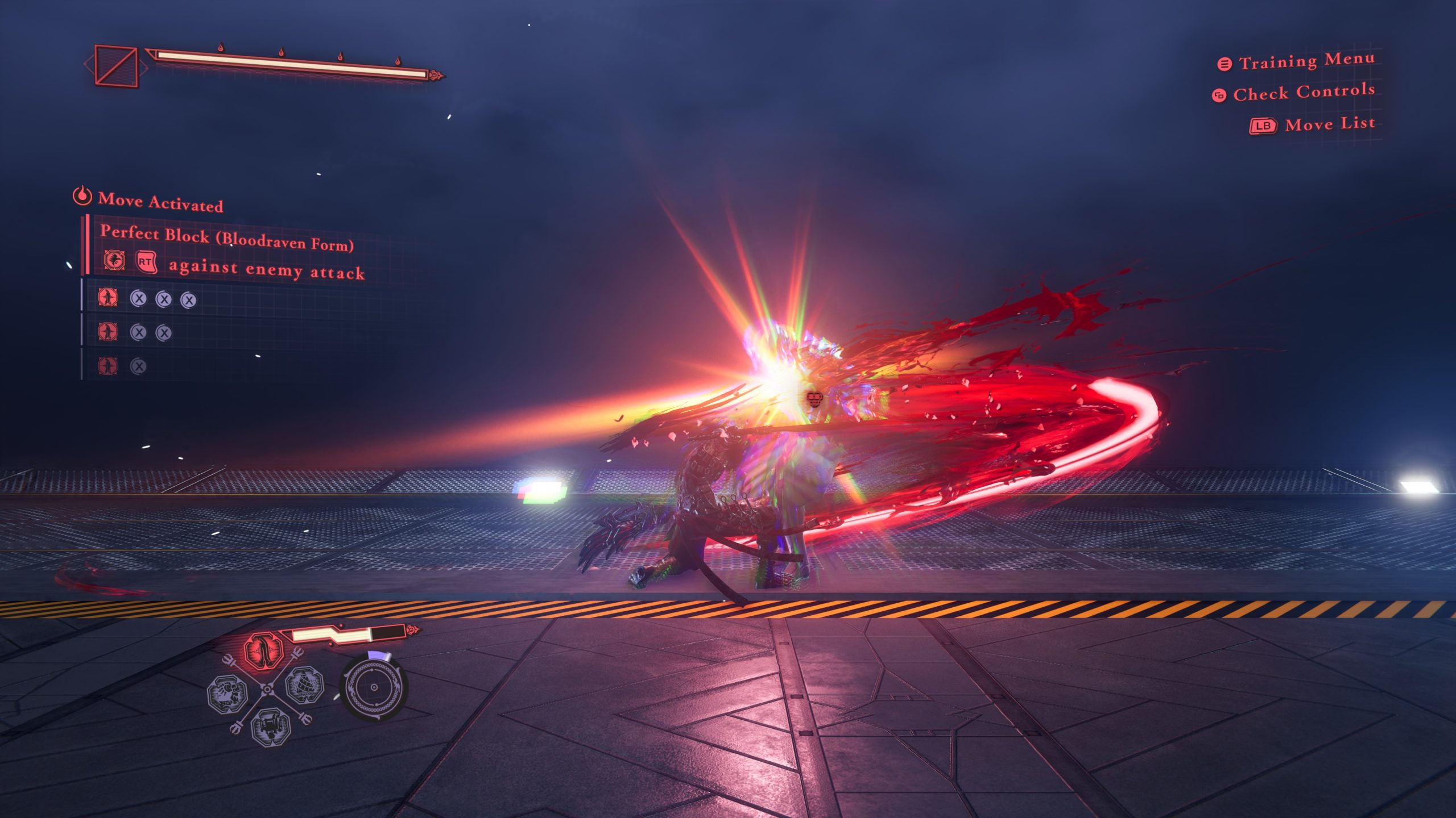 Écran de jeu montrant des instructions de Perfect Block durant un combat.