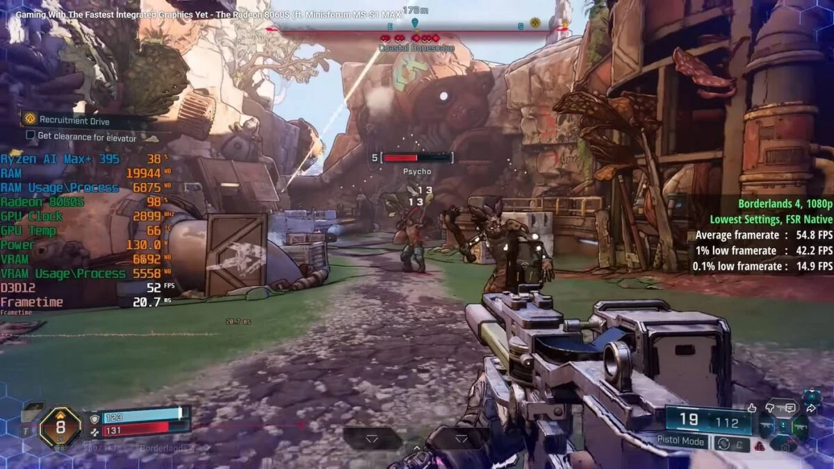 Performance de l'iGPU Radeon 8060S dans Borderlands 4.