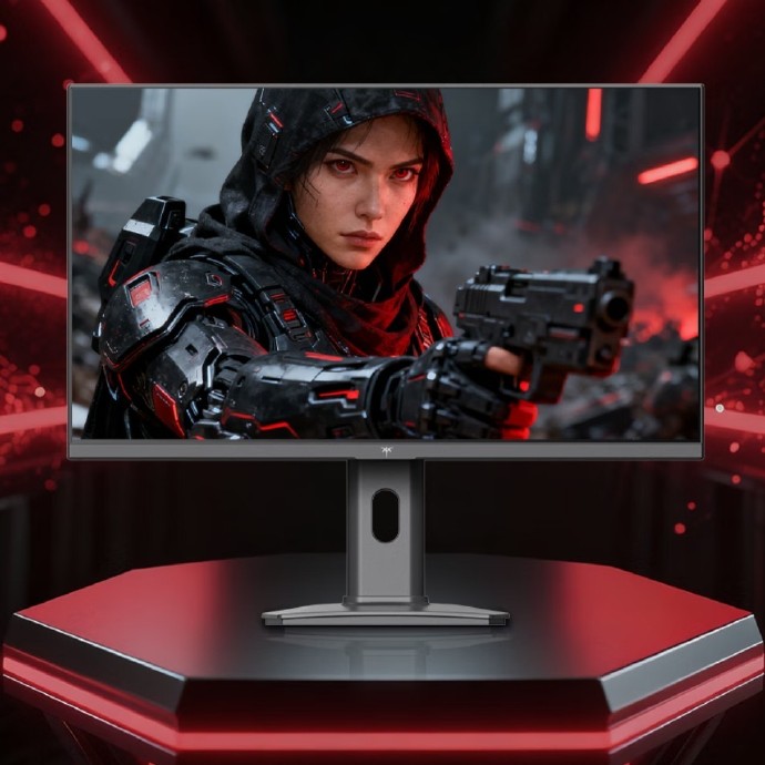 Moniteur de jeu Fox Spirit affichant un personnage futuriste en armure