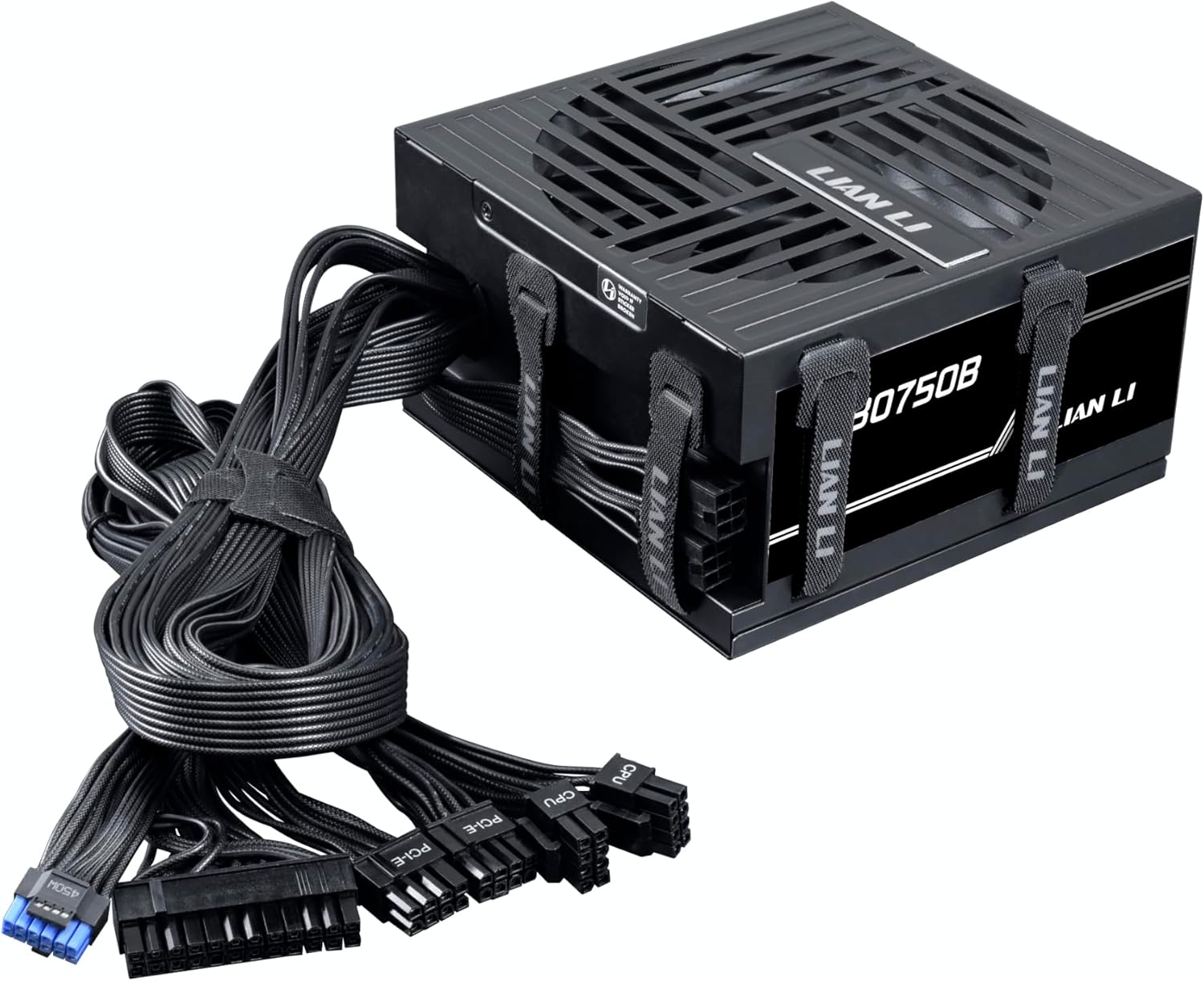 Alimentation Lian Li RB750B avec câbles connectés.