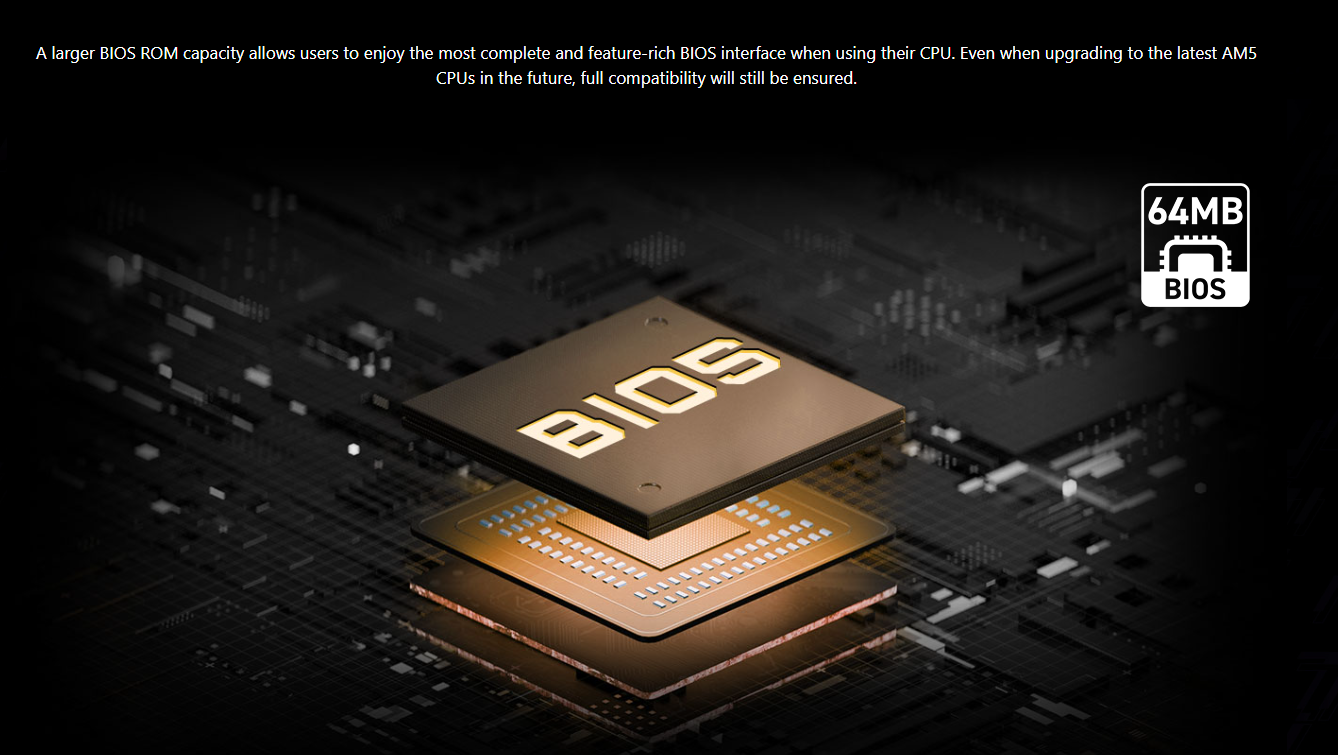 Puce BIOS avec texte 64MB affiché sur un fond digital.