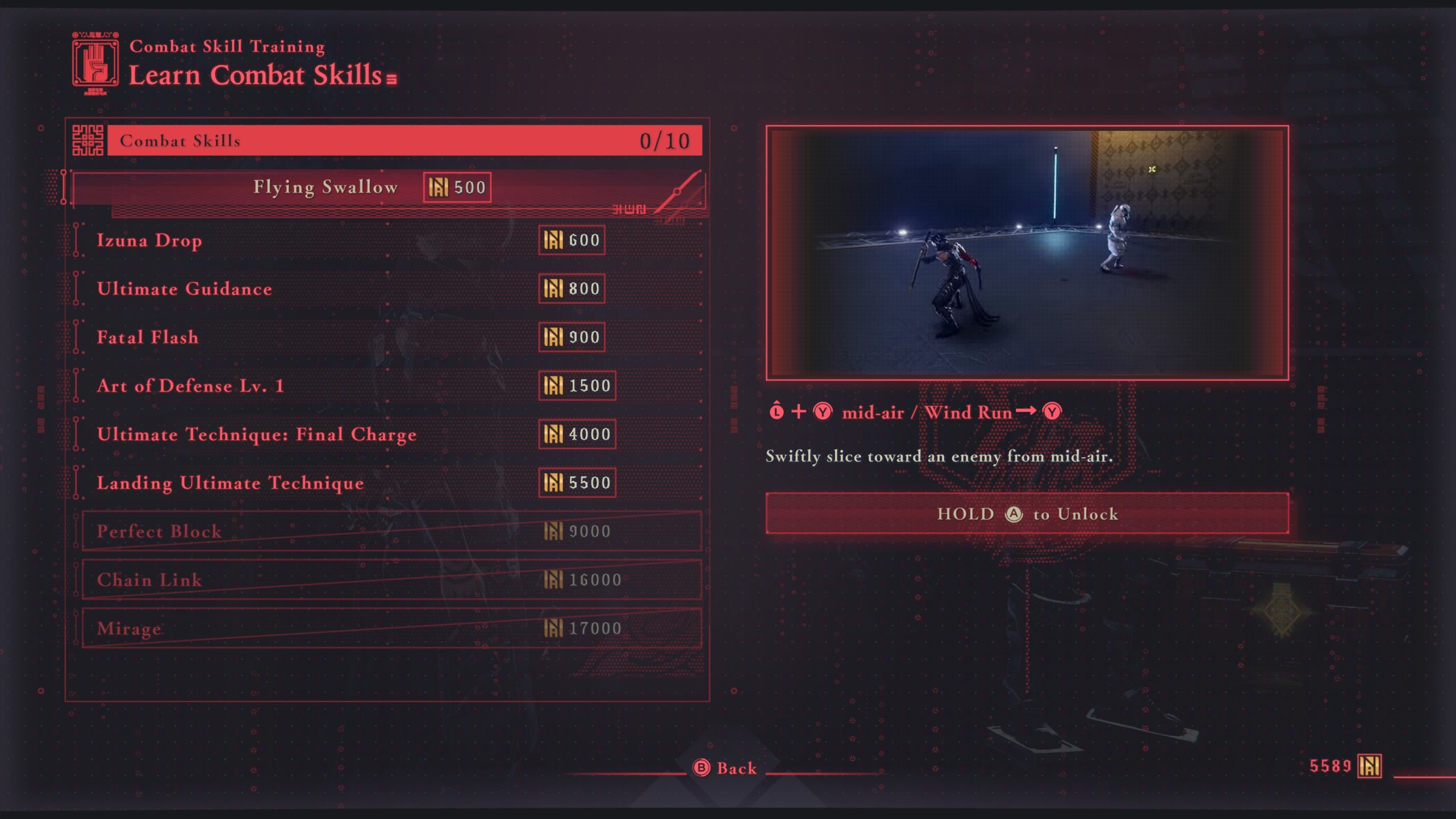 Écran d'apprentissage des compétences de combat dans Ninja Gaiden 4