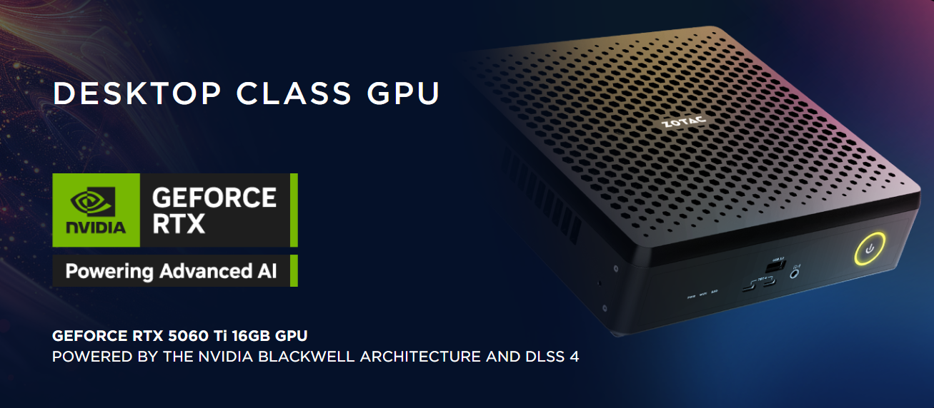 ZOTAC device showcased with NVIDIA GeForce RTX 5060 Ti 16GB GPU.