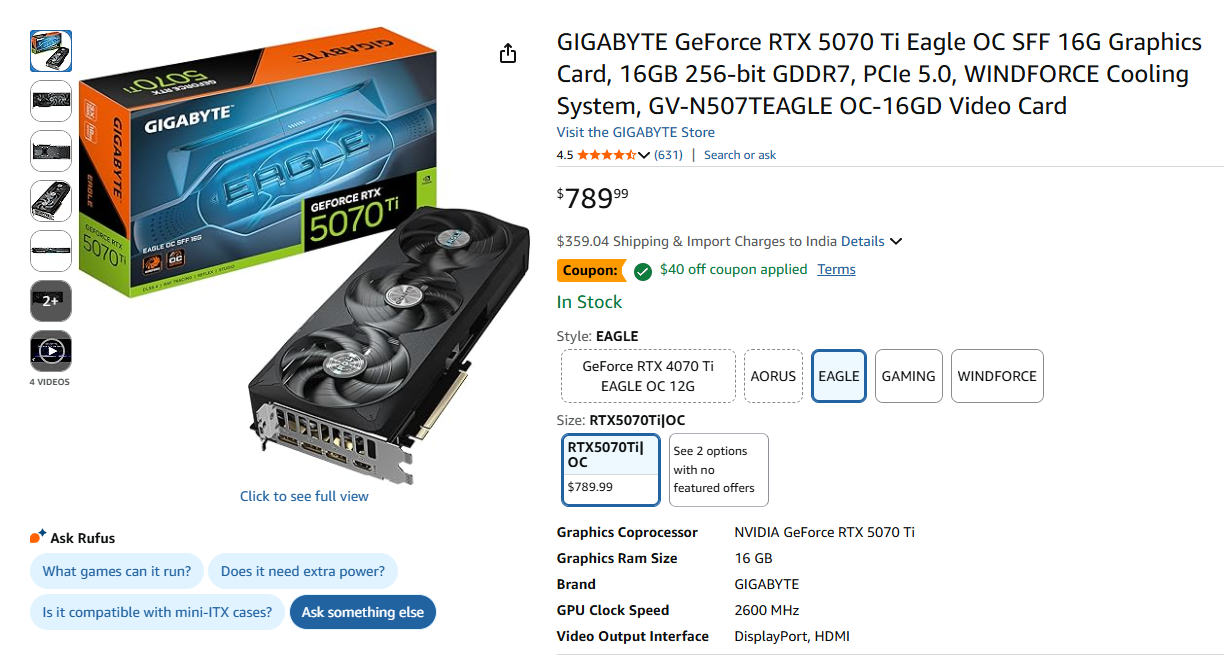 GIGABYTE GeForce RTX 5070 Ti Eagle OC.
