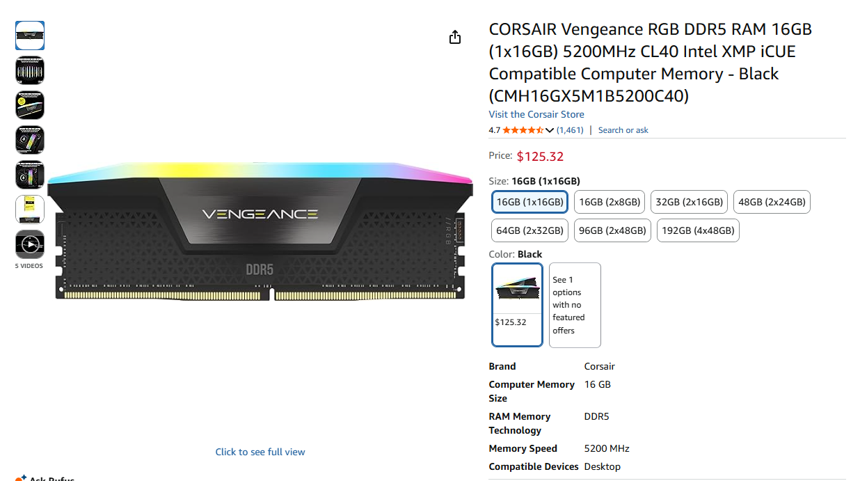Module de RAM CORSAIR Vengeance RGB DDR5