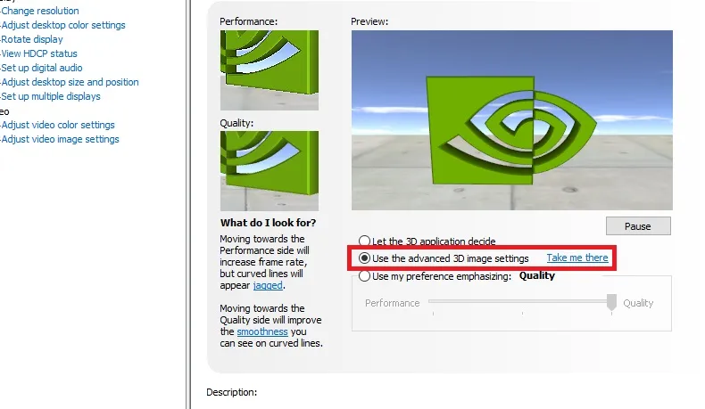 Editing 3D Settings in the Nvidia Control Panel.