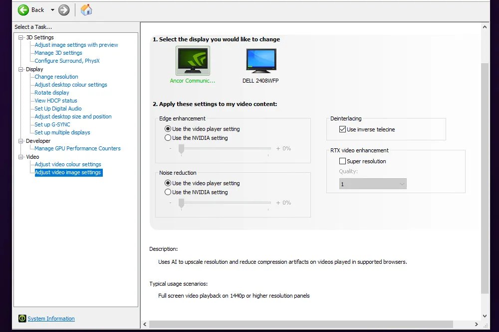 Nvidia image adjustment settings.