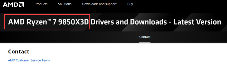 Le site AMD présente 'AMD Ryzen 7 9850X3D Drivers and Downloads - Latest Version.'