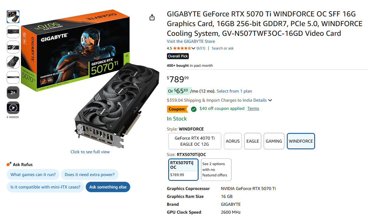 GIGABYTE GeForce RTX 5070 Ti WINDFORCE OC SFF.