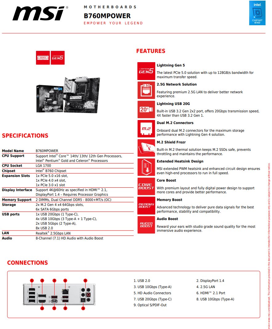 MSI B760MPOWER features and specifications.